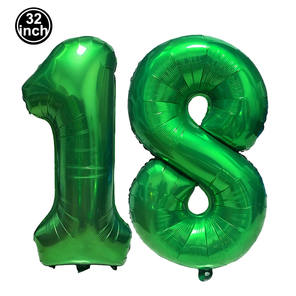 Number 18 Balloon 18 Digit Balloon Eighteen Figure Blue Green 18th Birthday Big Large Red Rose Golden Black Colorful 32inch Ball