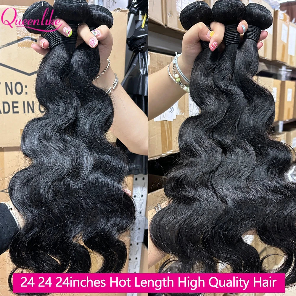 24 Inch Body Wave Human Hair Bundles - 12A Brazilian Raw Hair Weave Extensions (1-3 Bundles)