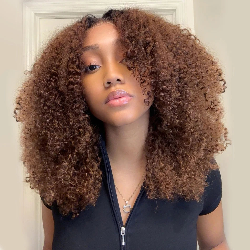 Premium 10A 6x5 Glueless Lace Human Hair Wigs Ready To Wear And Go Short Curly Ombre Highlights Brown Blonde Ginger Colored Wigs