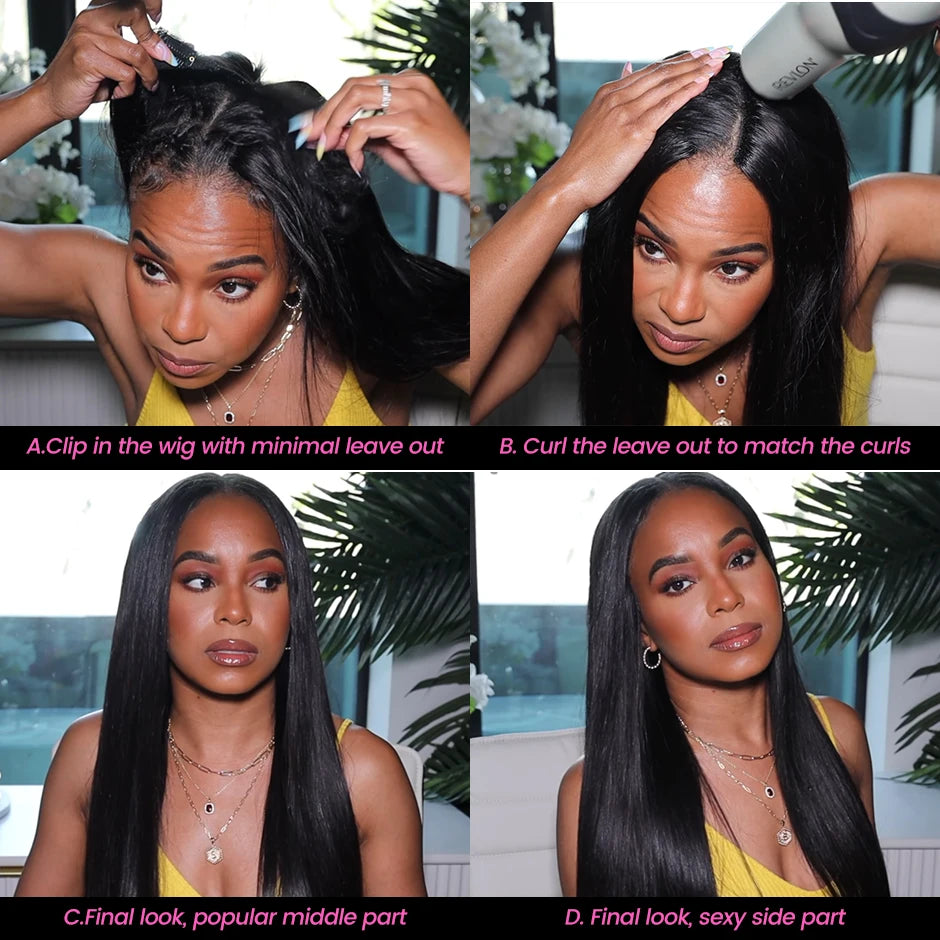 ISEE HAIR Wigs Brazilian Straight V Part Wig No Glue Hair Wig Straight Hair V Part Wig Human Hair Wigs For Women Human Hair