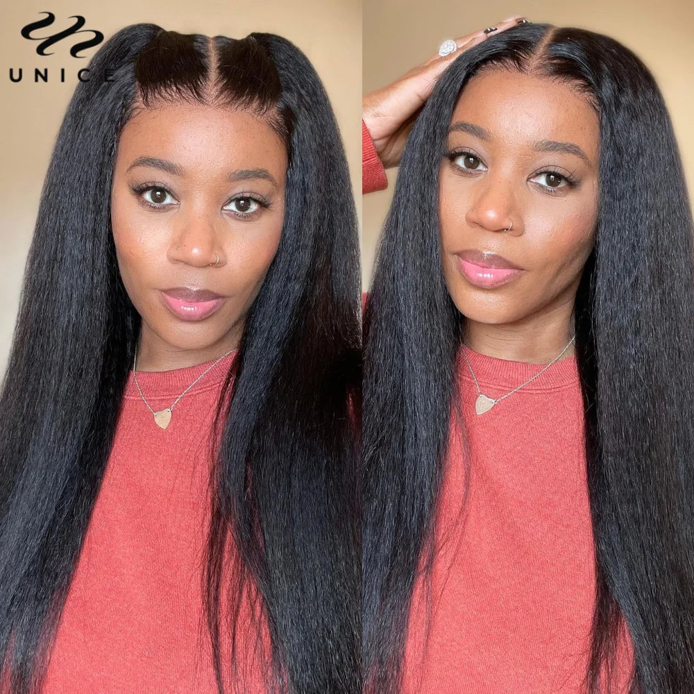 UNice Hair Yaki Straight Hair Bundles 4PCS Deal Natural Color 100% Human Hair Bundles Quick Weaves Sew In Human Hair Extensions