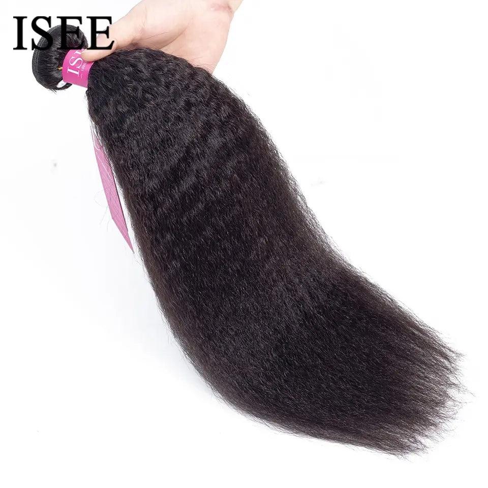ISEE HAIR Mongolian Kinky Straight Bundles 100% Human Hair Extensions 100% 1/3/4 Bundles Deal Remy Natural Hair Bundles