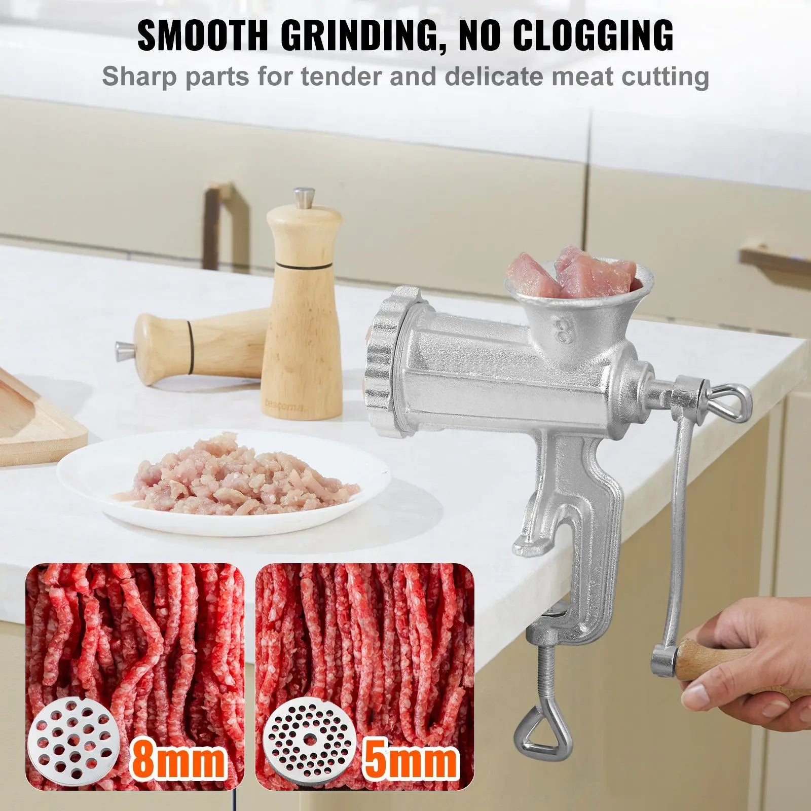 Heavy Duty Manual Meat Grinder Sausage Maker Cast Iron Hand Grinder Steel Table Clamp 1 Cutting Blade 2 Cutting Plates 3 Sausage