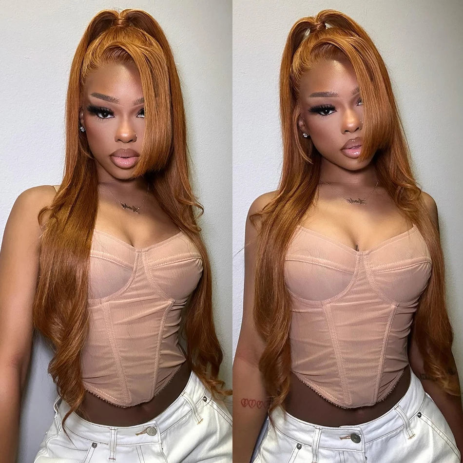 6x4 Glueless Wigs Human Hair Ready To Wear Ginger Blonde Colored Human Hair Lace Closure Wig HD Transparent Lace Front Wigs
