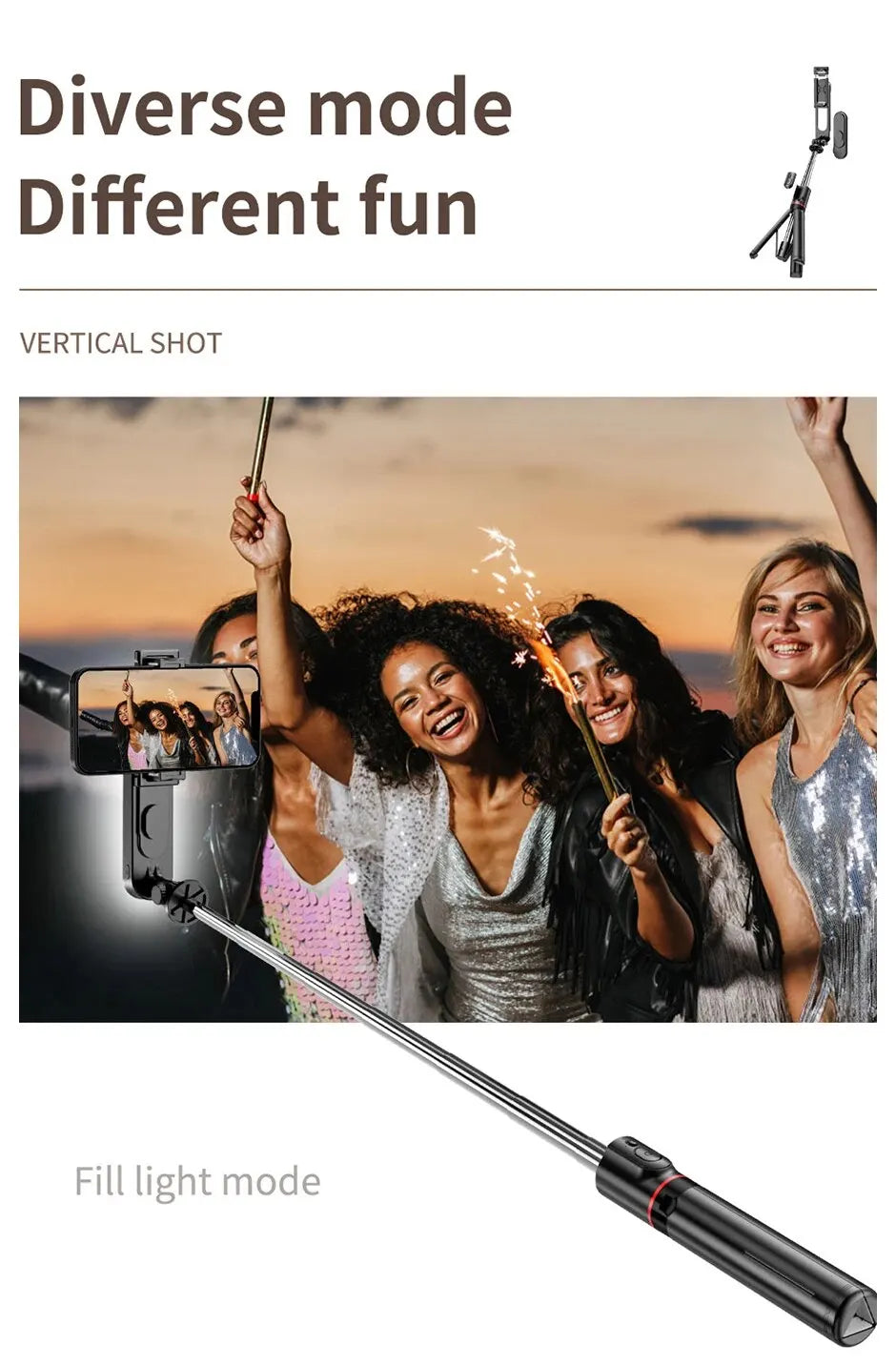 Wireless Bluetooth Selfie Stick Foldable Portable Tripods with Fill Light Shutter Remote Control For Smartphone Video Recording