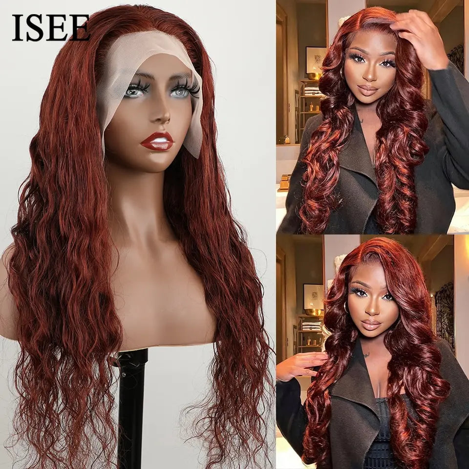 ISEE Hair Colored Human Hair Wigs For Women Reddish Brown #33 Peruvian Body Wave 13x4 Lace Front Wig Human Hair 4x4 Lace Wigs