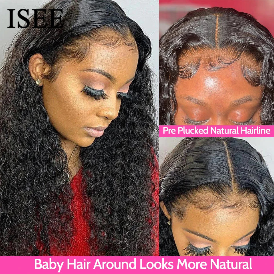 ISEE HAIR HD Transparent Water Wave Frontal Wig 13x4/13x6 Curly Lace Front Human Hair Wigs For Women Deep Wave Lace Frontal Wigs