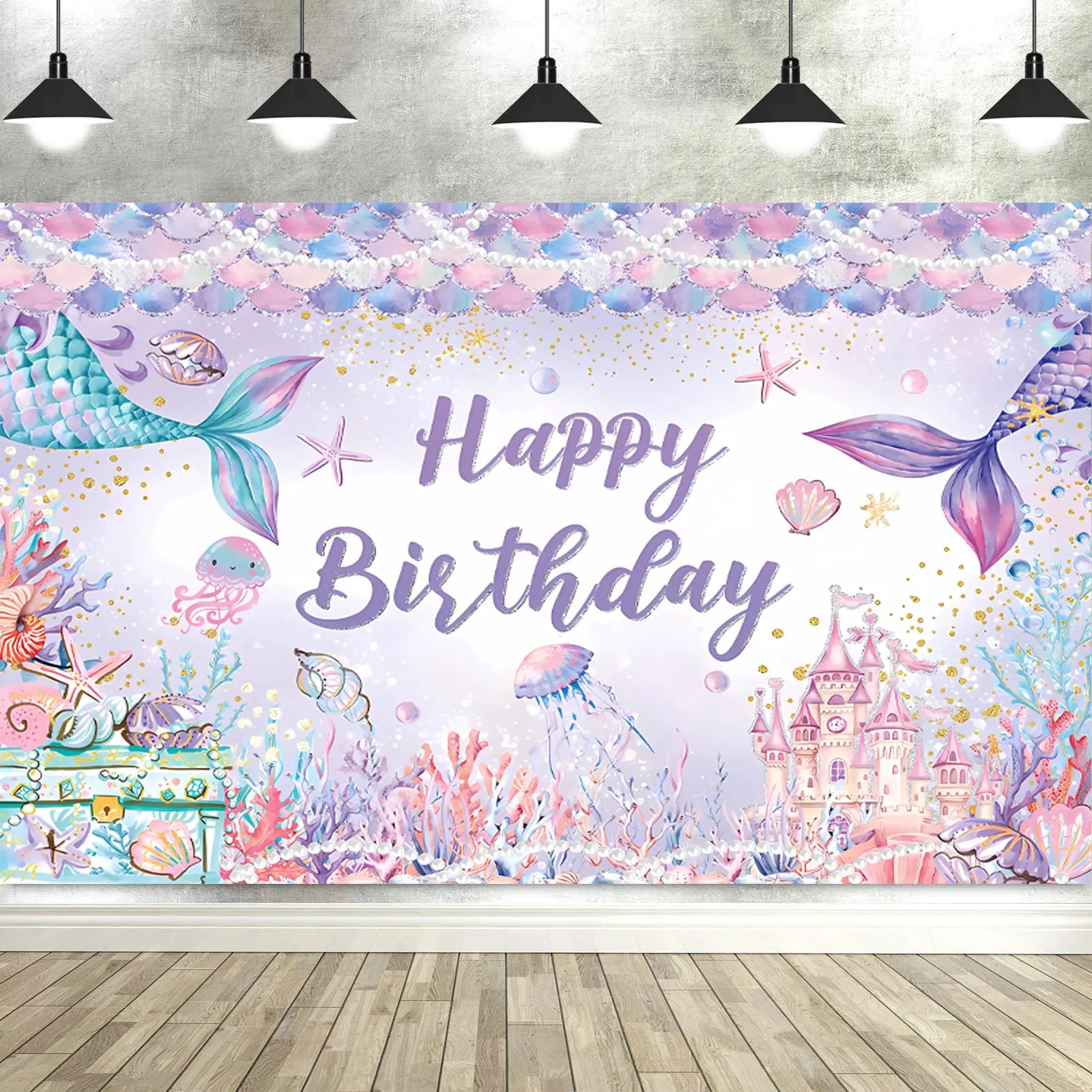 Dewprint Mermaid Backdrop Under The Sea Photography Background Decoration Supplies Girls Princess Birthday Party Banner