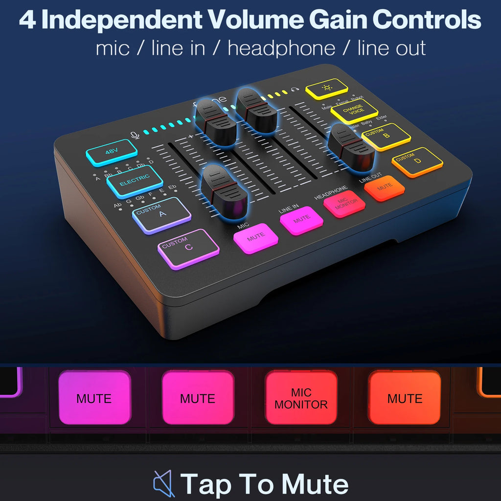 FIFINE USB Gaming Mixer With XLR Microphone Interface,48V Phantom Power,RGB, Sound Card for Podcasting Streaming AmpliGame SC3