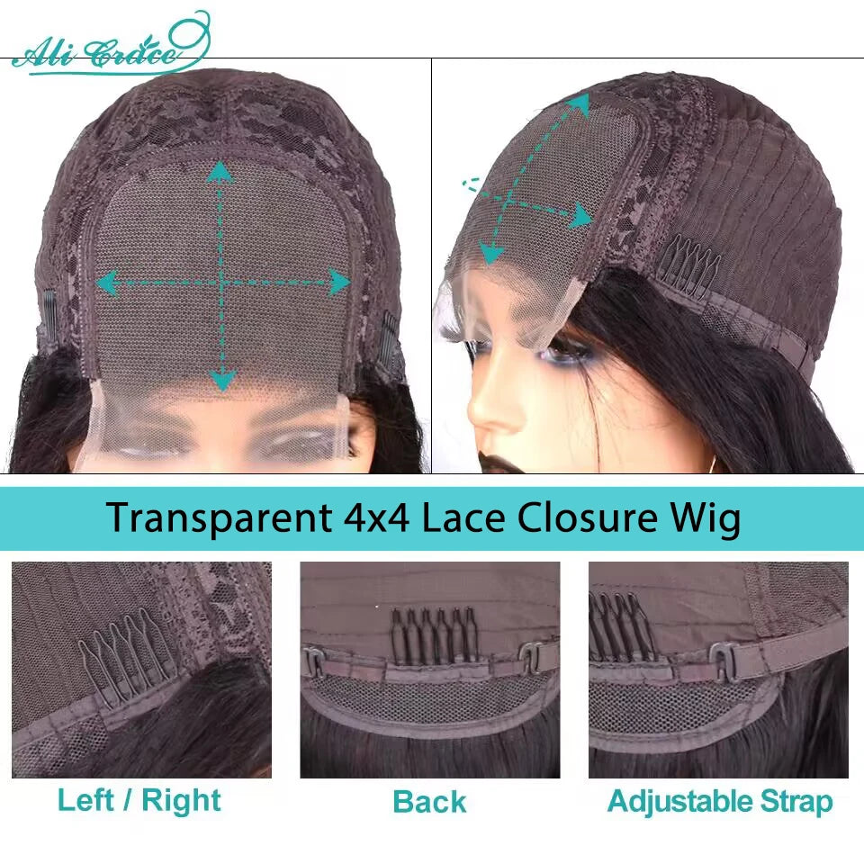 Ali Grace Hair Straight Short Bob Wig 4x4 Lace Closure Wig Brazilian Transparent Lace Remy Human Hair Wigs for Women Pre Plucked