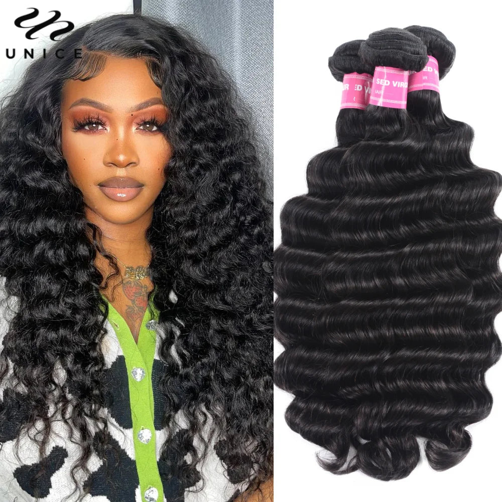 Unice Hair Loose Deep Wave Bundles 1/3/4 PCS Human Hair Bundles Sew In Quick Weaves Bundles Human Hair 100Gram Per Bundle