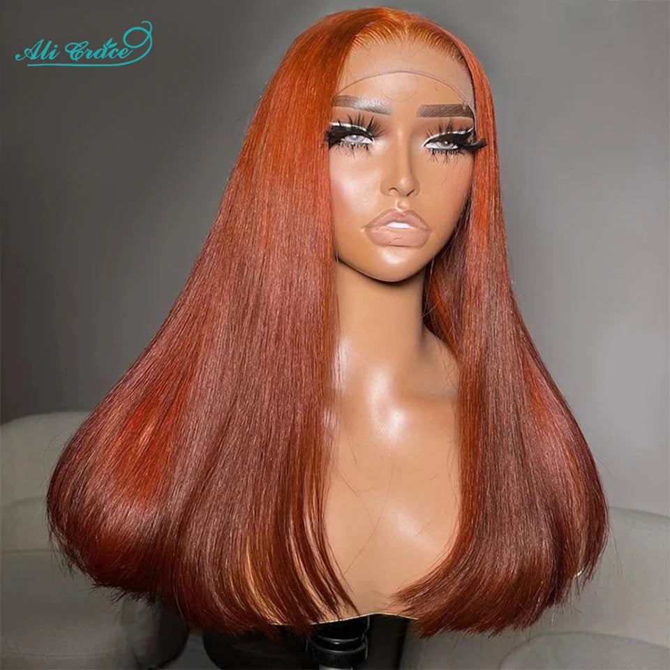 Ali Grace Ginger Orange Straight Human Hair Wigs Transparent 4x4 Lace Closure Wig Preplucked Hairline Human Hair Wigs for Womem