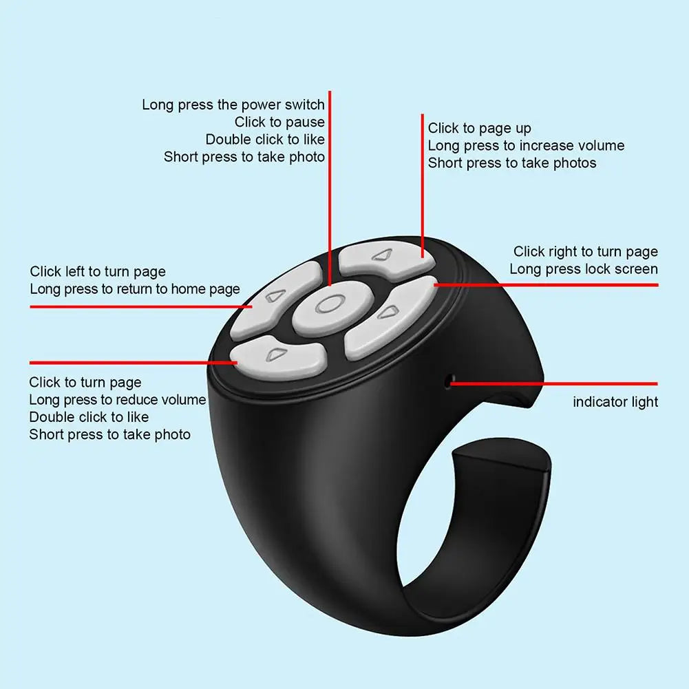 Portable Multi Function Bluetooth Remote Control For Fingertip Selfies Video Control Automatic Page Turning Browsing On Photo