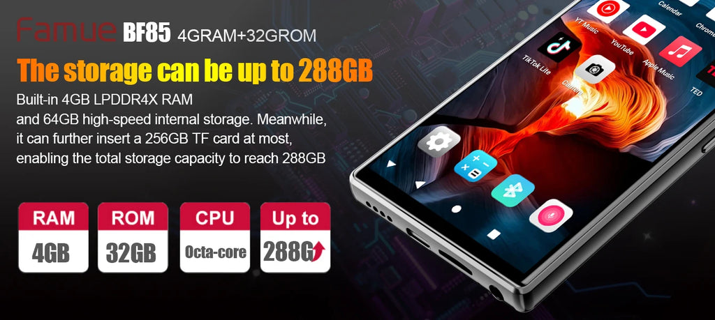 Famue MP3 Player Android 13 with Bluetooth and WiFi，MP3 MP4 Player with Spotify，Audible，Pandora，Standalone / Networked Version