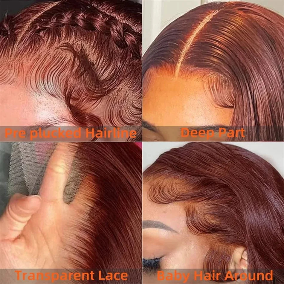 34 Inch Reddish Brown 13x4 Lace Front Human Hair Wigs Brazilian 180% Body Wave HD Lace Frontal Wig 100 Human Hair Wigs For Women