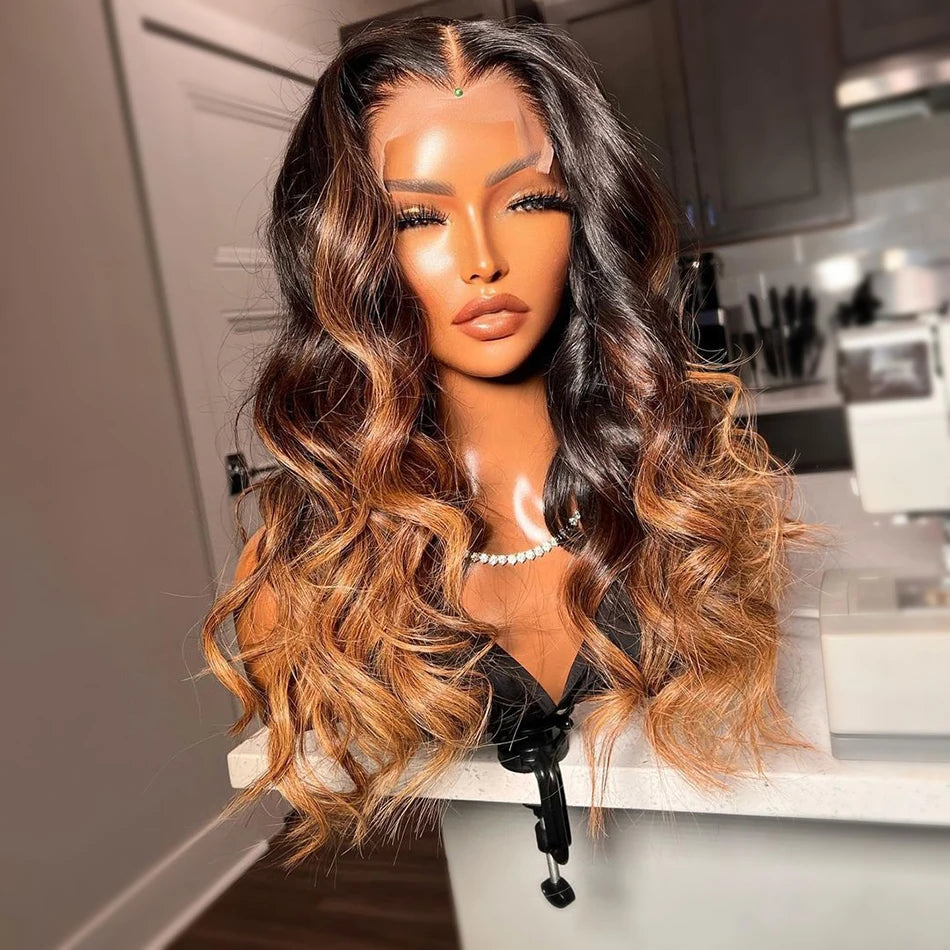 Clearance Sale Cheap Wig Ombre 30 Brown Colored Body Wave Lace Wig Human Hair T Part Lace Wig Human Hair for Women Big Discount