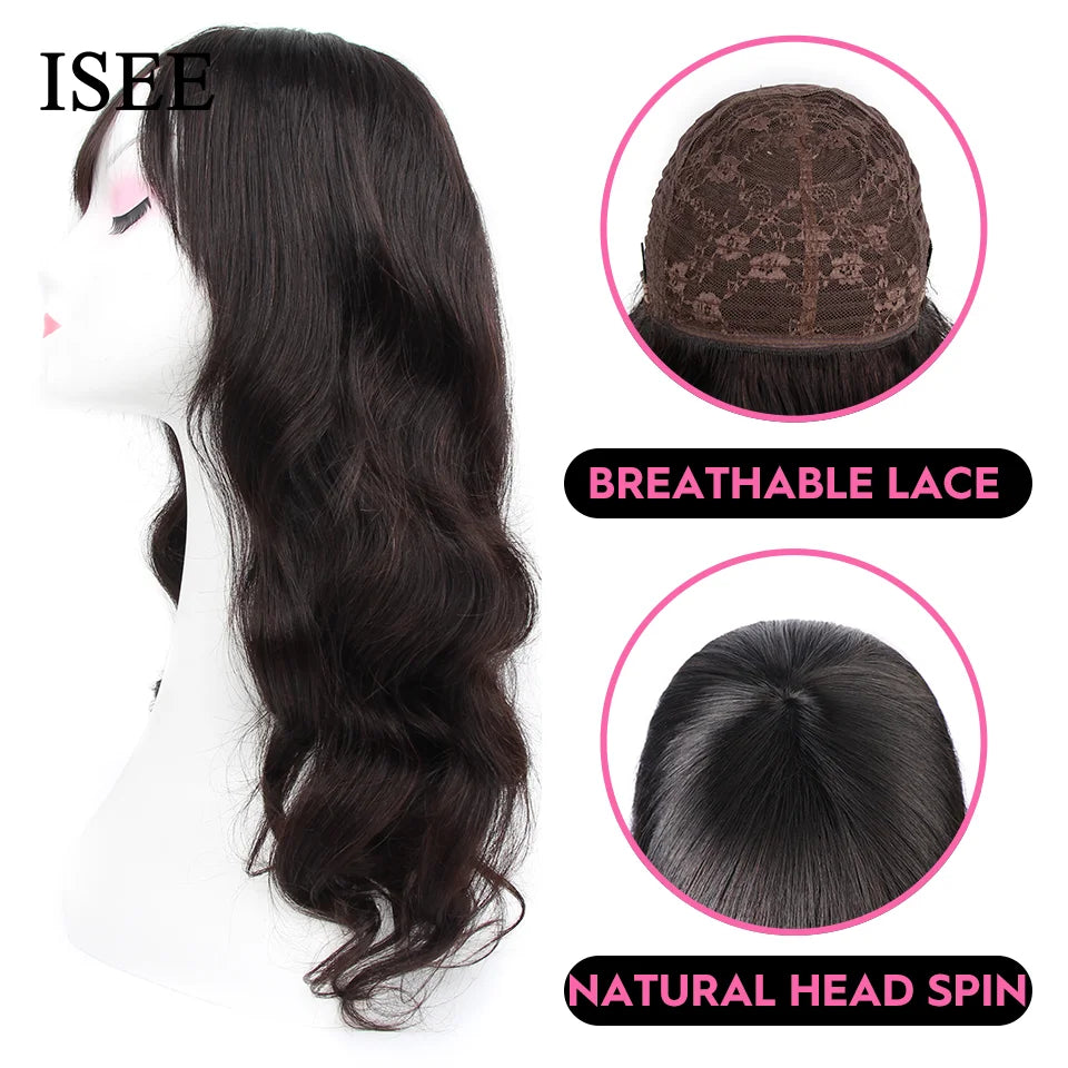 ISEEHAIR Body Wave Wigs Natural Color For Women Wigs Peruvian Body Wave 100% Human Hair Wigs Machine Made Wig With Bangs