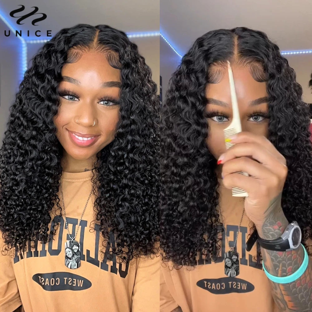 Unice Hair Jerry Curly Wig With Coily Edges 7x5 Lace Pre Cut Pre Bleached Glueless Wig Human Hair Ready To Wear 150% Density