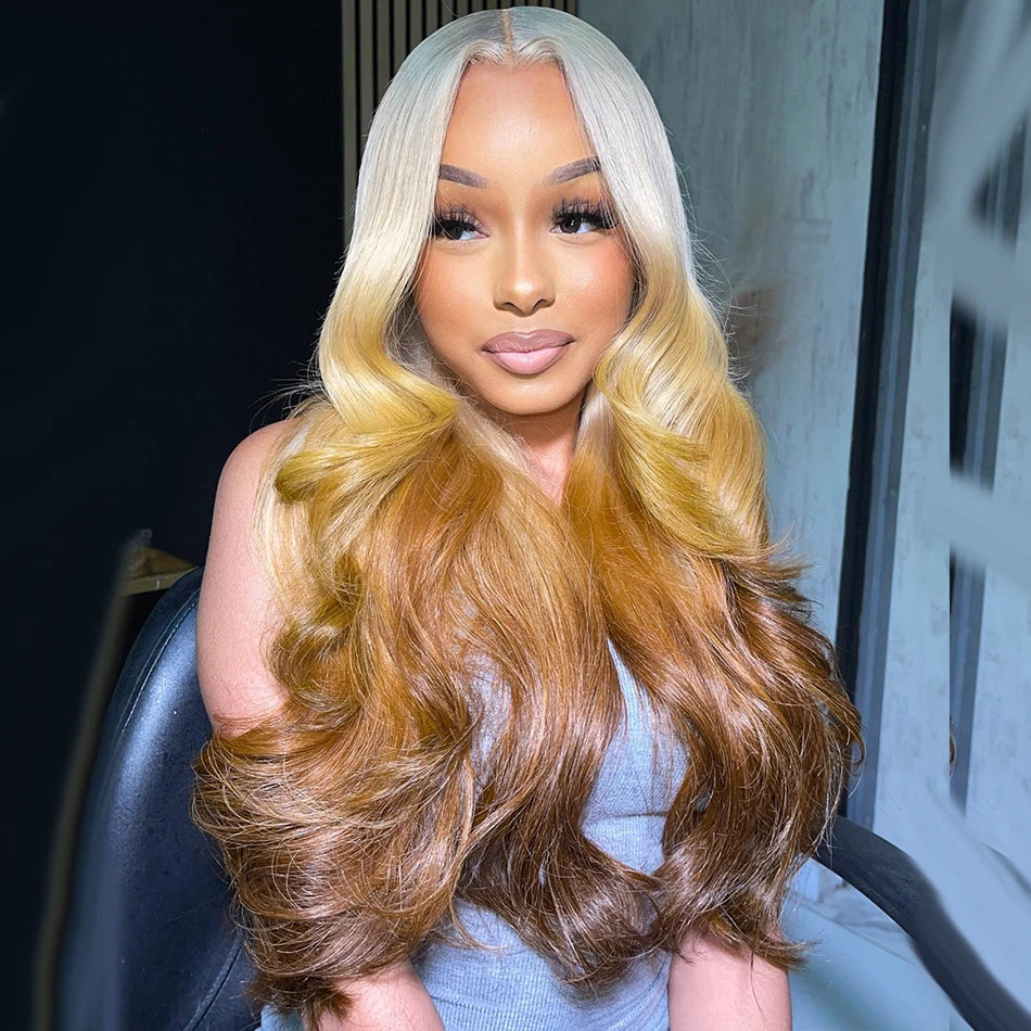 Salon Quality Tuneful Customize Ombre Blonde Orange Brown 13x6 HD Lace Front Human Hair Frontal Wigs Rich Girl Colored Wigs