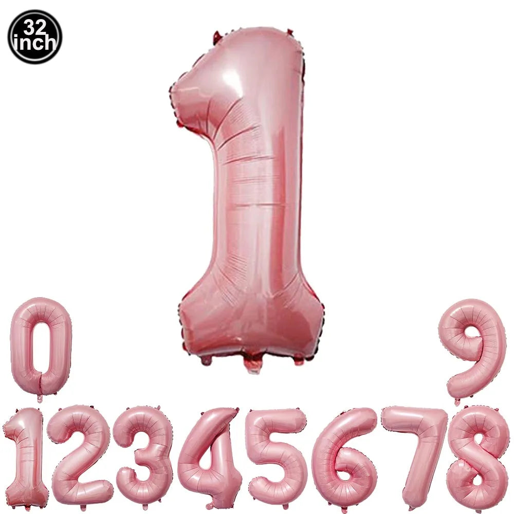 32inch Hot Pink Rose Foil Number Balloons Girls Birthday Pink Large Number Balloon Birthday Wedding Baby Shower Party Decor