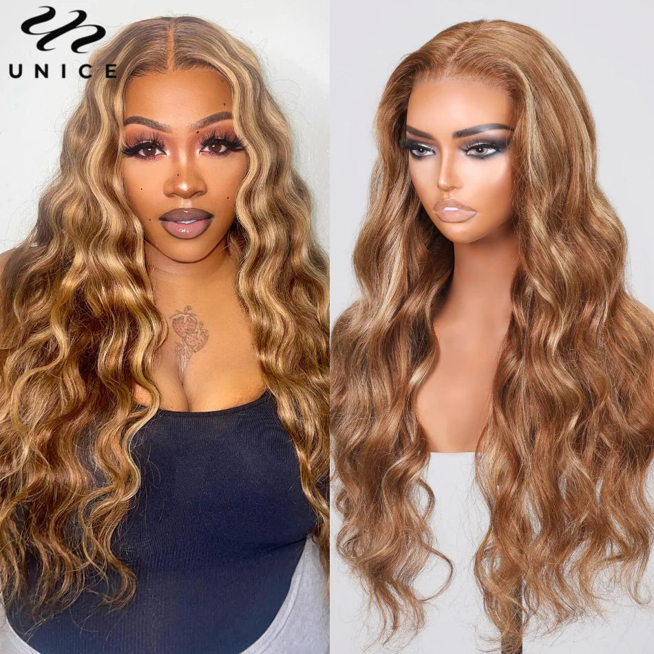 UNice Bye-Bye Knots Wig Pre Cut Pre Bleached 7x5 Lace Closure Wig Human Hair Honey Blonde Body Wave Glueless Wig With Drawstring