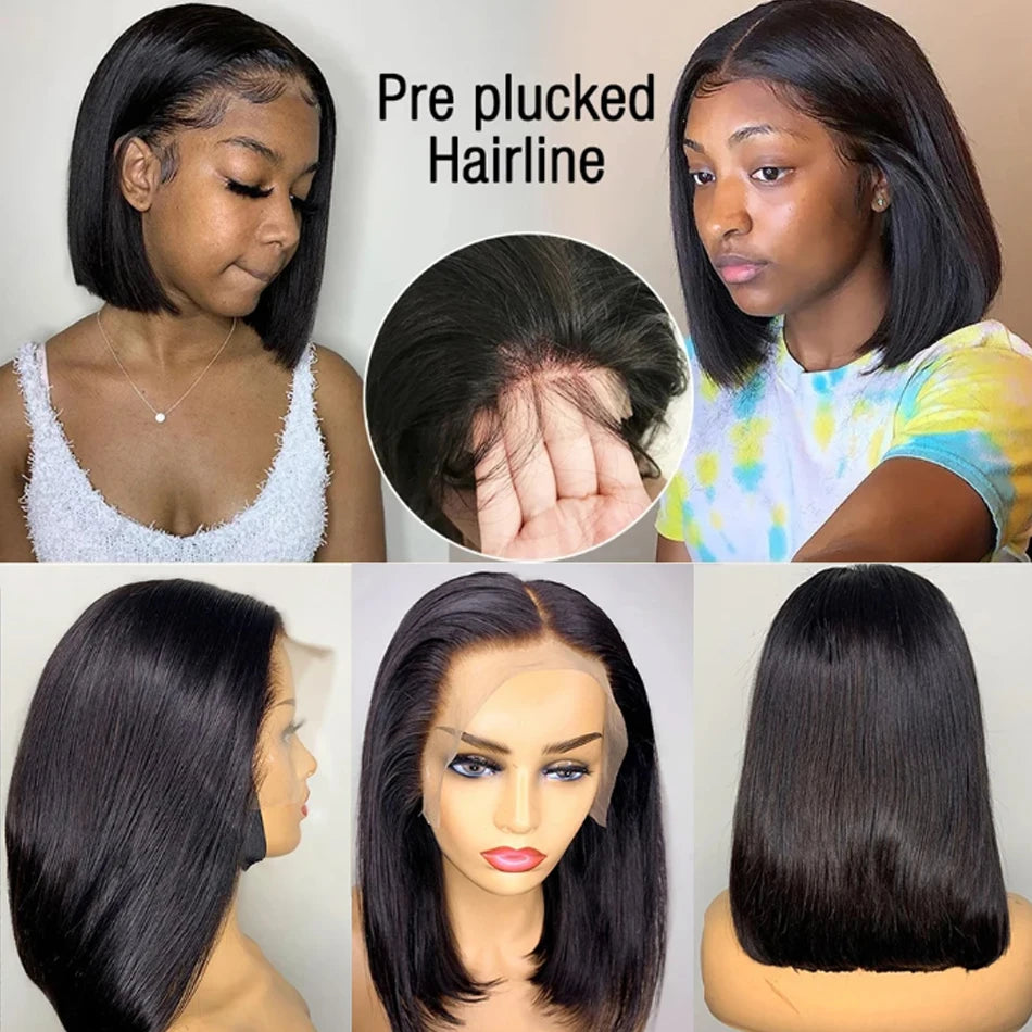 Premium 14 Inch Glueless Bob Wig - 100% Brazilian Remy Human Hair HD Lace Frontal Wig