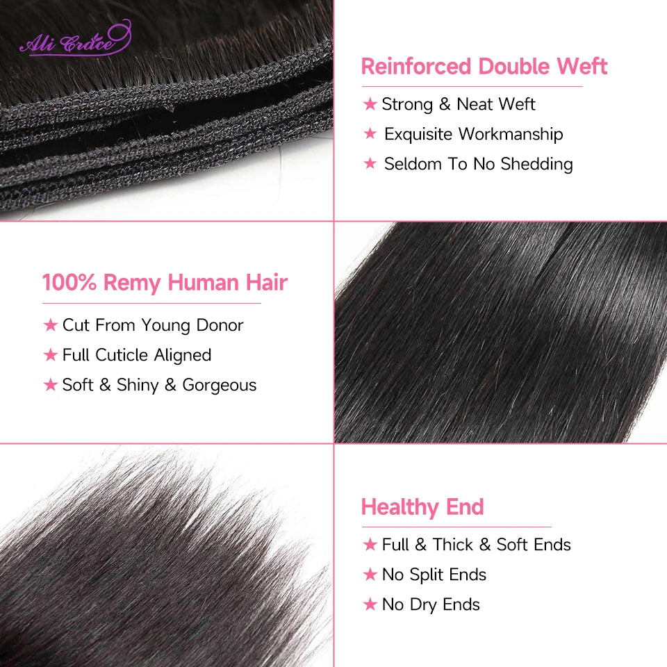 Ali Grace Peruvian Human Hair 3 Bundles With 4x4 Lace Closure 100% Remy Straight Hair Weave Peruvian Straight Hair With Closure