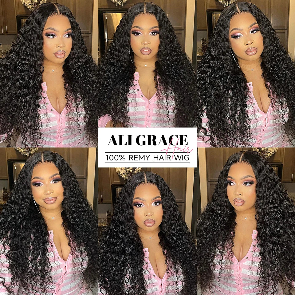 Ali Grace Water Wave Hair 13x5x1 Lace Part Human Hair Wigs For Womem Pre-plucked Hairline Natural Water Wave Human Hair Wigs