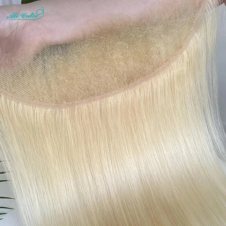 Ali Grace Hair 613 Blonde Color Straight 13x4 Transparent Lace Frontal Brazilian Hair 100% Human Hair Pre Plucked with Baby Hair