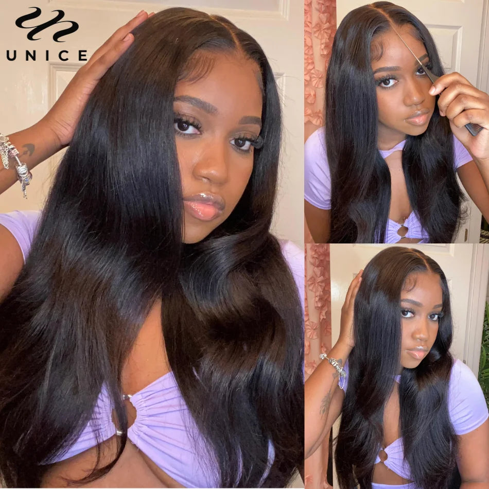 UNice 7x5 Glueless Wig Pre Bleached Pre Cut Pre Plucked Body Wave Human Hair Lace Wig Ready To Wear Go Lace Closure Wig