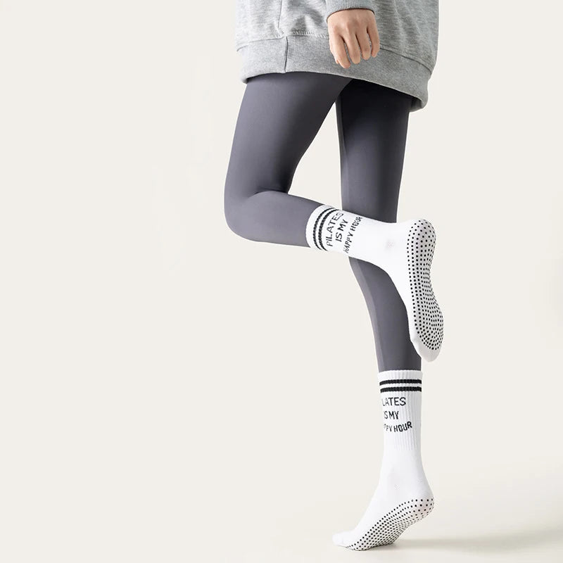 Yoga Socks Women Cotton Stripe Pile Silicone Non-slip Grip Pilates Crew Socks