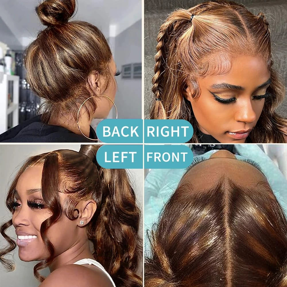 Highlight Ombre Invisi Strap 360 Full Lace Front Wig Human Hair Pre Plucked Body Wave 360 Glueless Upgrade 4/27 Human Hair Wig