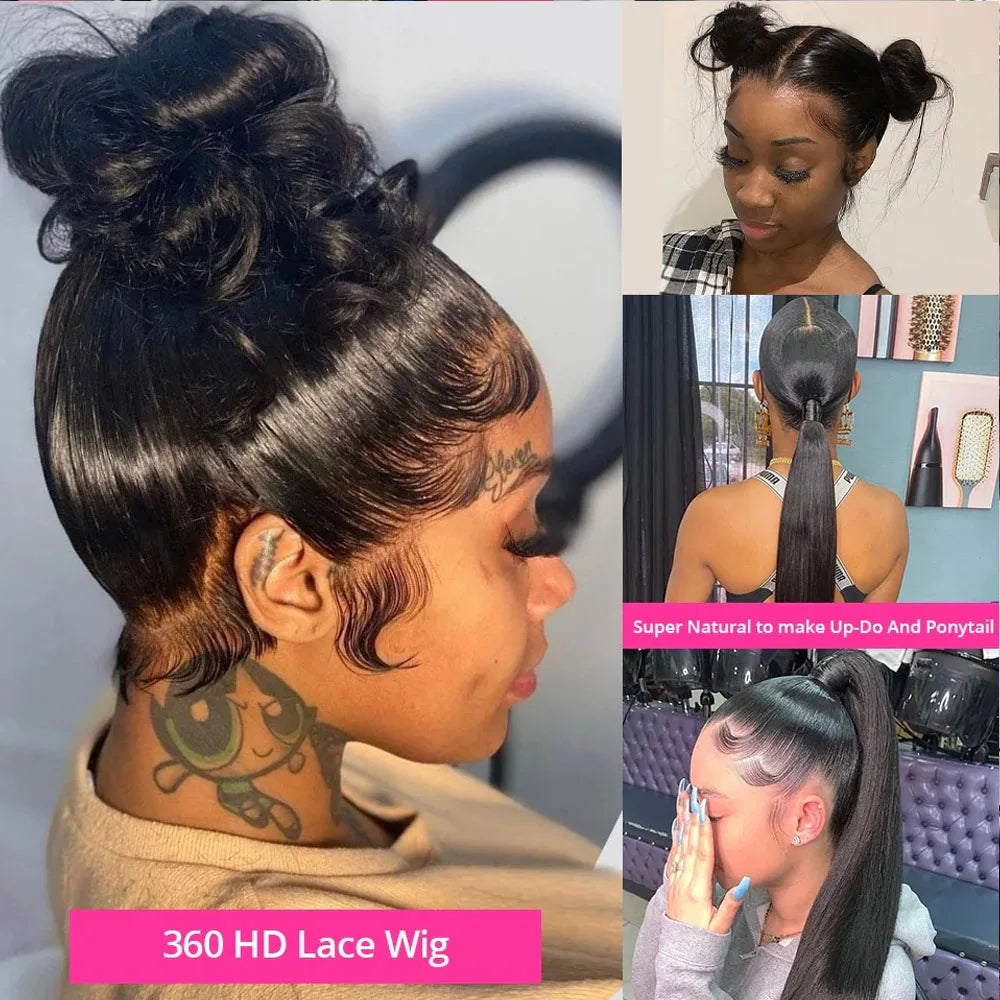 250 Density Straight Lace Frontal Wig Invisible Strap 360 HD Full Lace Glueless Wig Bone Straight Lace Front Human Hair Wig