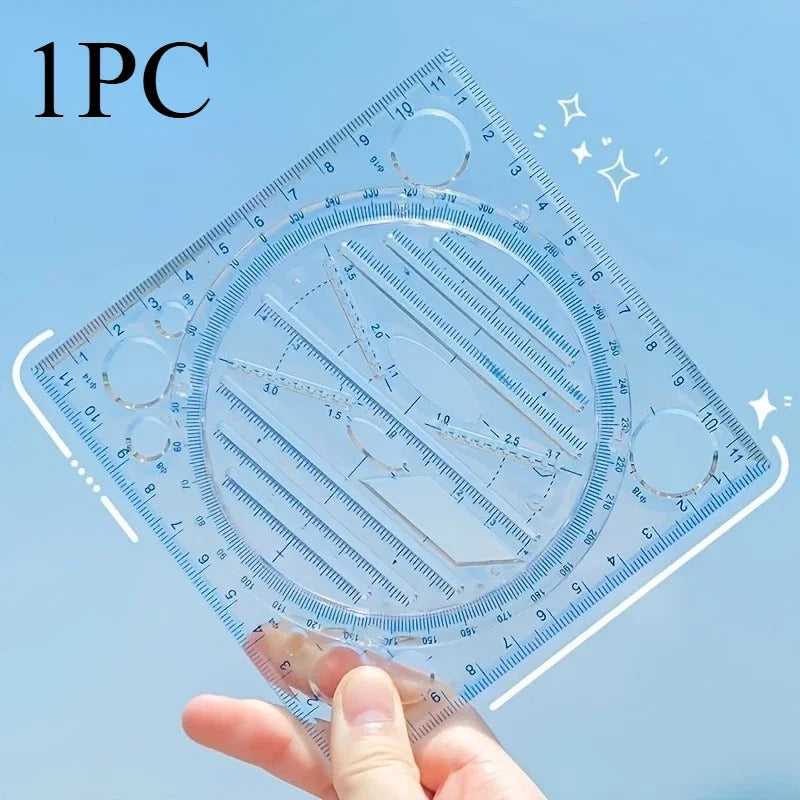 1pc/2pcs Multifunctional Rotatable Drawing Template Geometric Measuring Tool for Painting and Art Design, Office & Student Use