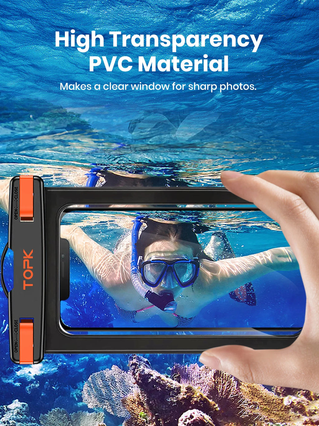 TOPK Waterproof Phone Pouch Case[2 Pack]IPX8 Waterproof Phone Case for Swimming Dry Bag with Clip Strap for iPhone 15 Up to 7”