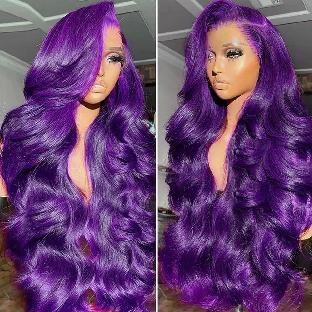 Premium Dark Purple Body Wave Wig - 13x4 HD Lace Front Human Hair Wig 200% Density Brazilian Remy Hair