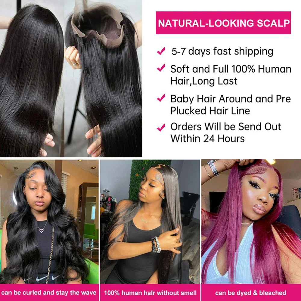 20 22 24 Inch 13x4 13x6 HD Transparent Bone Straight Lace Front Wigs 200 Density 360 Lace Brazilian Human Hair Wigs For Women