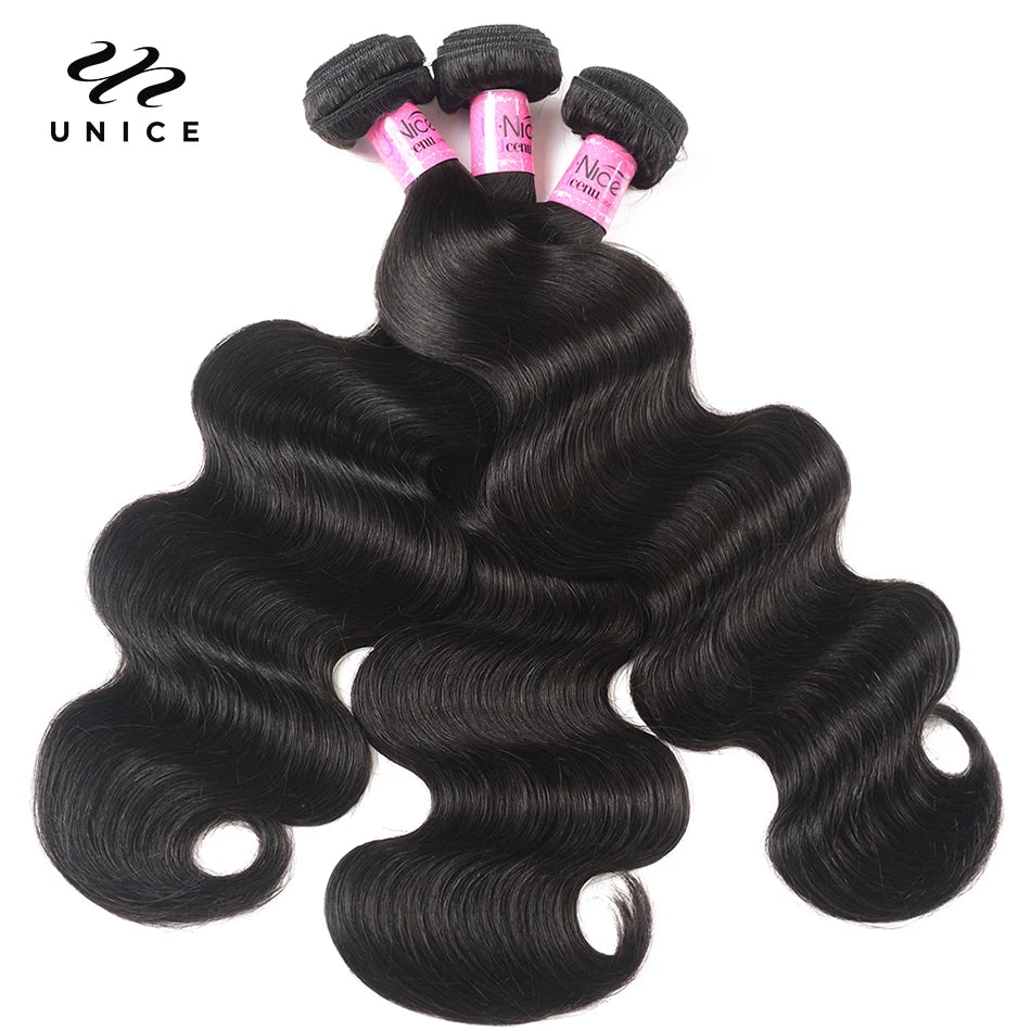 UNice Hair Company Indian Hair Body Wave Human Hair Bundles 1 Piece Remy Hair Extensions Weave 8-30inch Can Mix Any Length