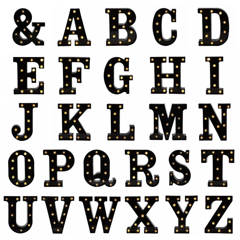 Newly Design Led Letters Lights 26 Alphabet Black Decorative Marquee Lamps for Wedding Party Birthday Home Bar Decoration