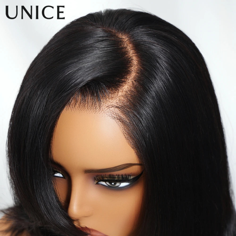 UNice Bye-Bye Knots™ 7x5 Lace Glueless Human Hair Wigs Side Part Layered Bob Wig With Side-Swept Bangs 150% Density