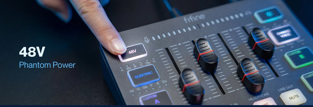 FIFINE USB Gaming Mixer With XLR Microphone Interface,48V Phantom Power,RGB, Sound Card for Podcasting Streaming AmpliGame SC3