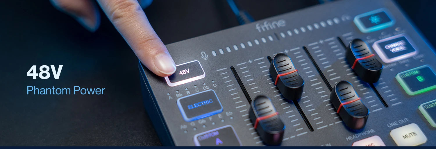 FIFINE USB Gaming Mixer With XLR Microphone Interface,48V Phantom Power,RGB, Sound Card for Podcasting Streaming AmpliGame SC3