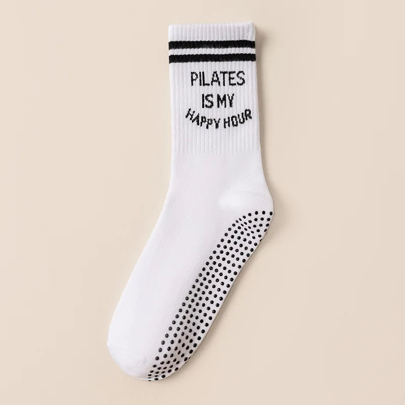 Yoga Socks Women Cotton Stripe Pile Silicone Non-slip Grip Pilates Crew Socks
