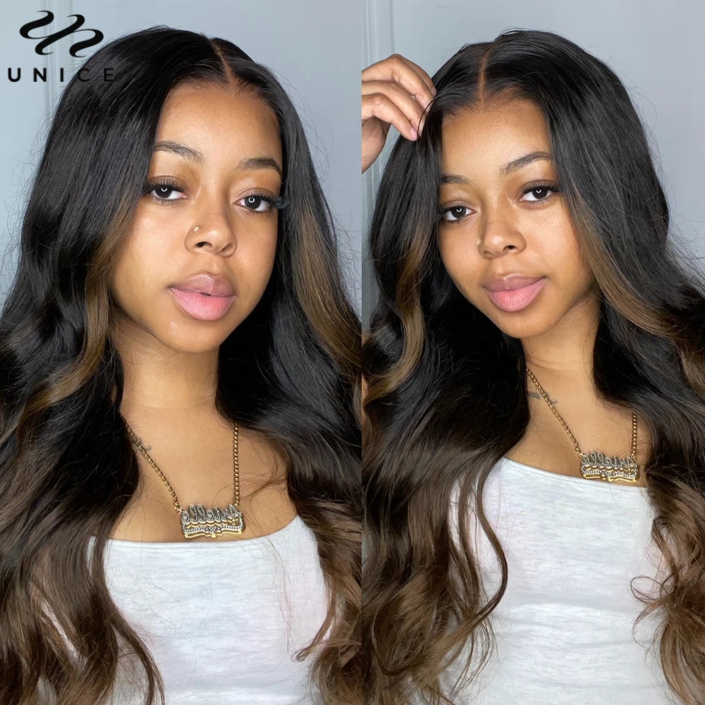 UNice Hair Pre Everything 7x5 Lace Wear Go Glueless Wig Ombre Brown Loose Wave Human Hair Wig Pre Cut Pre Bleached Lace Wig