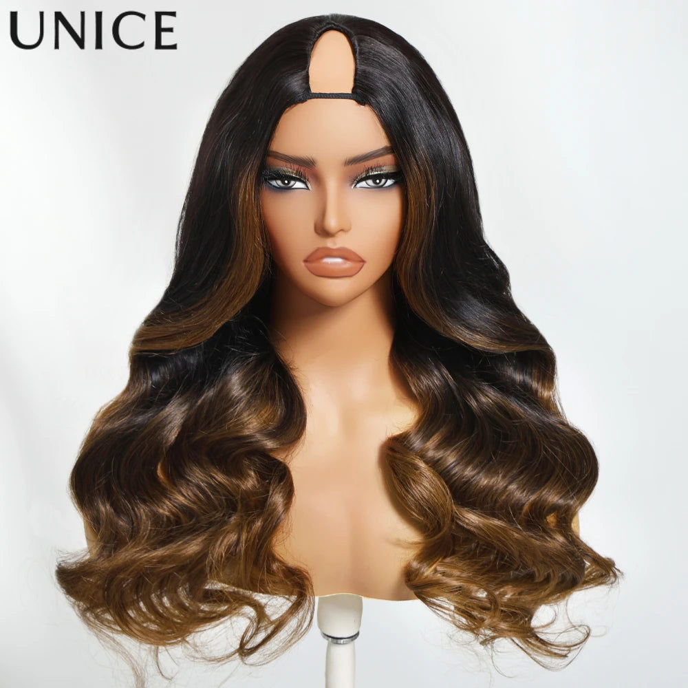 UNice Ombre Body Wave V Part Wig 100% Human Hair V Shape Upgrade U Part Wig No Sew In Clip In Half Wig Easy Blend Mini Leave Out