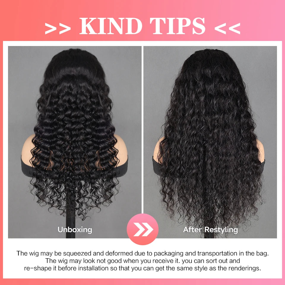 Ali Grace Deep Wave Hair Wigs 4x4 Lace Closure Human Hair Wigs For Women Pre-plucked Hairline Brazilian Deep Wave Closue Wigs