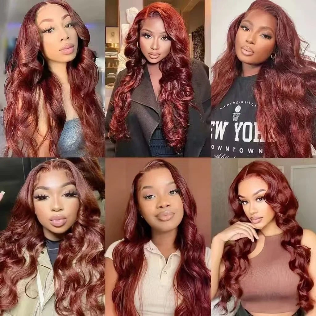 HD Reddish Brown Glueless Wigs Human Hair Dark Red Brown Body Wave 13x4 Lace Front Human Hair Wigs Brazilian Pre Plucked On Sale