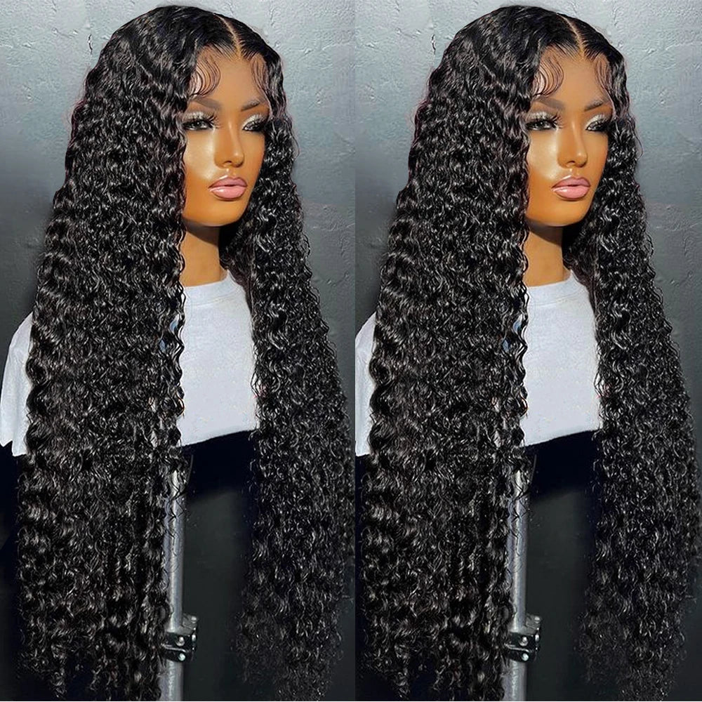 34 36Inch Deep Wave 13x4 13x6 Transparent Lace Frontal Wig Human Hair Water Curly 4x4 Lace Closure Wigs For Black Women Bling