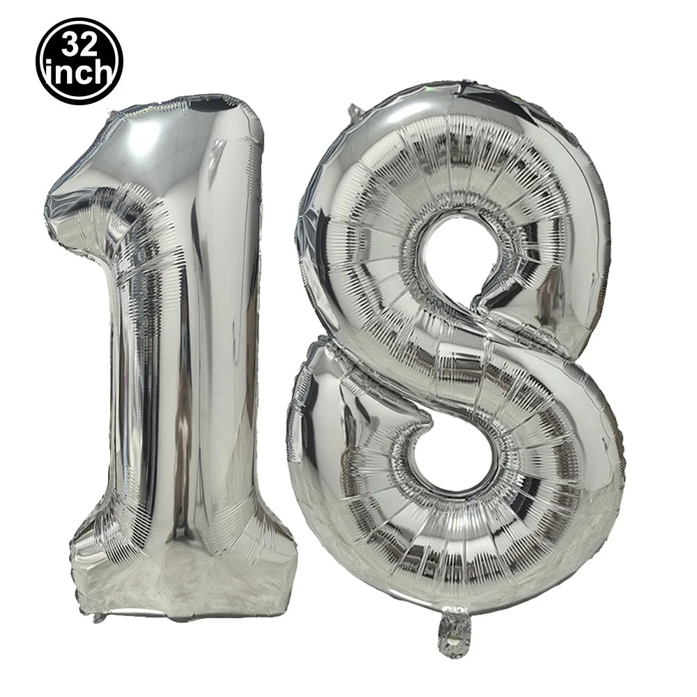 Number 18 Balloon 18 Digit Balloon Eighteen Figure Blue Green 18th Birthday Big Large Red Rose Golden Black Colorful 32inch Ball