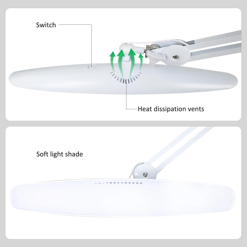 LED Task Desk Lamp 19 Inches Metal Swing Arm Eye-Caring Lash Extensions Lamp 117PCS LEDs for Nail Crafts Reading Head Work Lamp